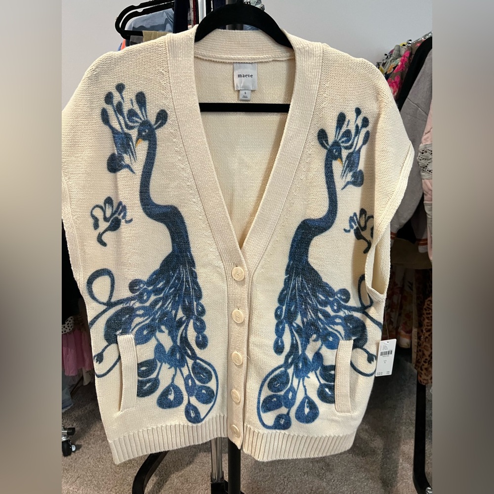 Anthropologie Maeve V-Neck Peacock Sweater Vest, SMALL NWT - Picture 2 of 4